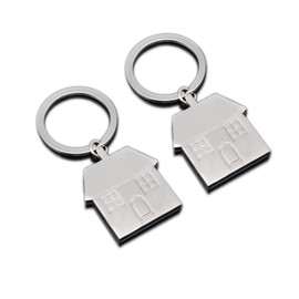 PLABBDPL Pack of 2 Silver Key Rings with House, Metal Small Key Chains Couple Family Key Chain Gifts for Couples Parents Owner, Argent,, silver