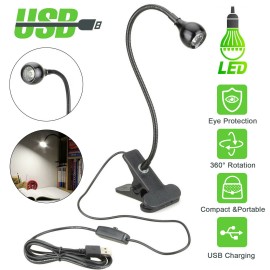 USB Reading Light Flexible LED Lamp Clip On Bed Desk Table Laptop Computer Black