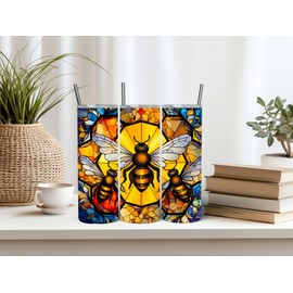 Handmade 30 Oz. Bee Stainless Steel Tumbler Stained Glass Look