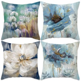 Betadistor Cushion Covers 45 x 45 Set of 4 Garden Dandelion Big Flowers Design Decorative Spring Pillow Covers Farmhouse Pillowcases Home Decor for Couch Sofa, Dandelion, 506-0113
