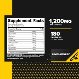Primaforce Cápsulas EAA de 1200 mg, 180 cápsulas, 90 porciones, aminoácidos esenciales, sin Ogm, sin gluten y vegetariano