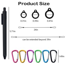 GSYUWIH 6 Sets 24 Inch Pen Lanyard,Silicone Lanyard Holder,Pen Leash with Silicone Circles and Metal Carabiner for Splint Braces, Learning Office Supplies (Black)
