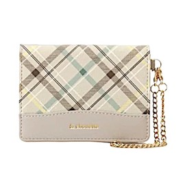 GrandslamEX Chouette Checkered Bifold Pass Case, Card Case, ID Case, Commuter Holder, Bifold Checkered Pattern, Women's, Adults, Girls, Cute, Stylish, Samantha and Suette, white (off-white)