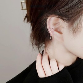 Reffeer Solid 925 Sterling Silver Cuff Earrings Chain for Women Cartilage Wrap Earrings Helix Cuffs (D-Rose Gold)