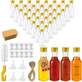 Nadisean 40 Pack Miniature Alcohol Bottles 50ml/1.7oz, Empty Mini Alcohol Bottles, Reusable Mini Plastic Bottle with Screw Caps, Funnel, Cleaning Brush, Hangtag, Stickers, Ropes for Weddings Parties