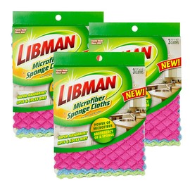 Libman 1482 - Paños de Esponja de Microfibra - Combina lo Mejor de una Esponja y paño de Platos, Incluye 3 Paquetes de 3 paños de Esponja (9 paños de Esponja en Total), Rosa, Azul y Verde