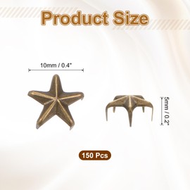 uxcell 150PCS 10mm Metal Star Studs Claw Small 5-Claw Bronze Hand Pressed Punk Beads Nailheads Rivets Spike Cap Nail Head for DIY Leather Clothing Bag Shoes