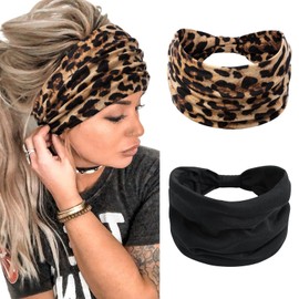 Diademas para mujer de 7 pulgadas, extra anchas, antideslizantes, bohemias, para mujer, a la moda, anudadas, para entrenamiento, yoga, leopardo, turbante, accesorios para el cabello africano (diademas de color-H)