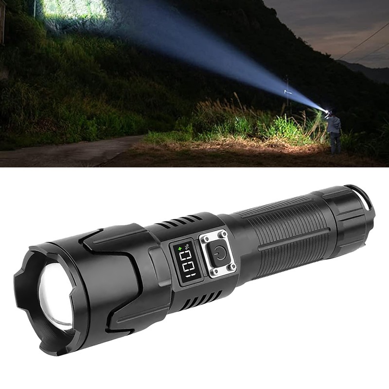 LED Flashlight USB Rechargeable Digital 120000lm High Luminous Flux Ultra