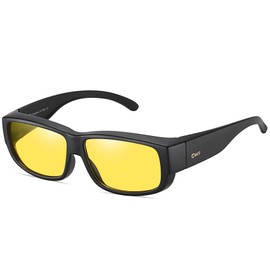 DUCO Wrap Around Night Vision Lenses Anti Blend Fit Overnight Driving Polarised Lenses 8956Y, black