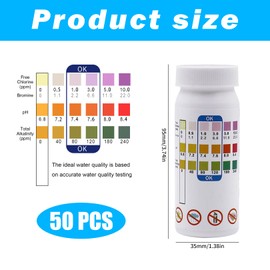 Pack of 50 3-in-1 Pool Test Strips pH and Chlorine Value, Measuring Device Pool Water Tester for Pools, Pool Meter Digital, Pool Tester, Acid Base Test Strips, Water Hardness, Accurate Water Test