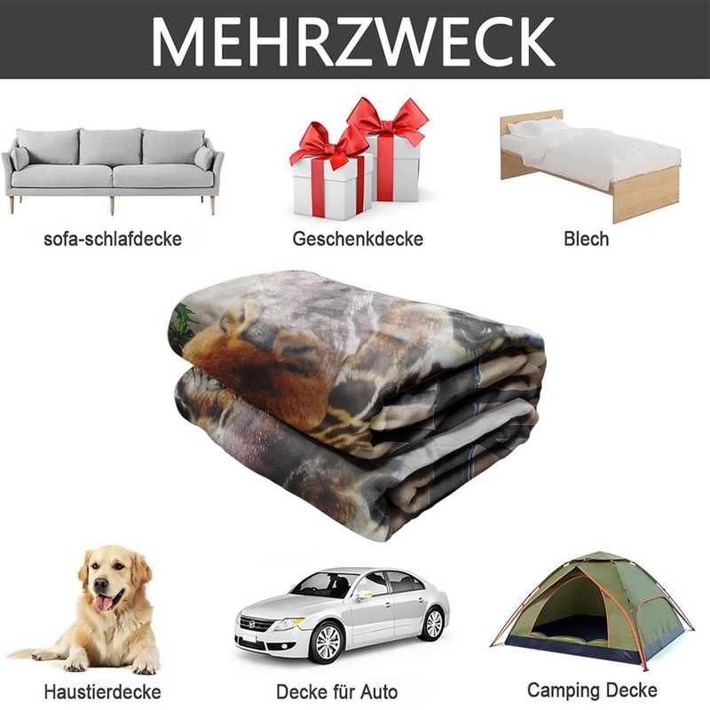 Zomer Fluffy Blanket Printed with Giraffe Motif, Grey, 150 x