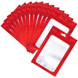100 Pcs Resealable Mylar Bags, Sealable Odor Proof Foil Pouch Bag with Clear Window, Small Bussiness Packaging Supplies (Red, 3 X 4.7 Inch)