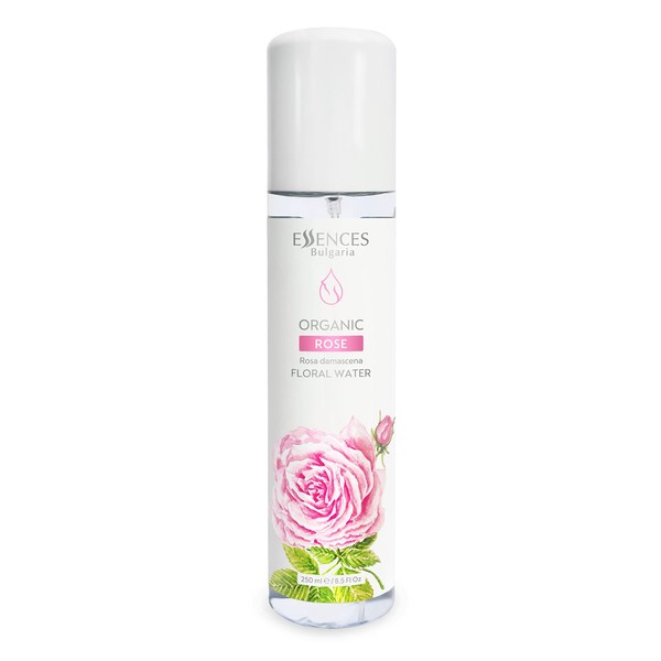 Essences Bulgaria | Organic Rose Floral Water 8.5 Fl Oz | 250ml | Rosa damascena | 100% Pure and Natural | Anti-Age Refreshing Beauty Mist | Alcohol-Free | Makeup Remover | Hydrating | Vegan