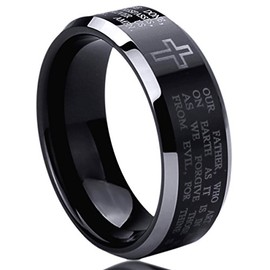 Titanium Wedding Band Ring for Men & Women Lord's Prayer with Cross Praying Ring for Men & Woman SZ: 9