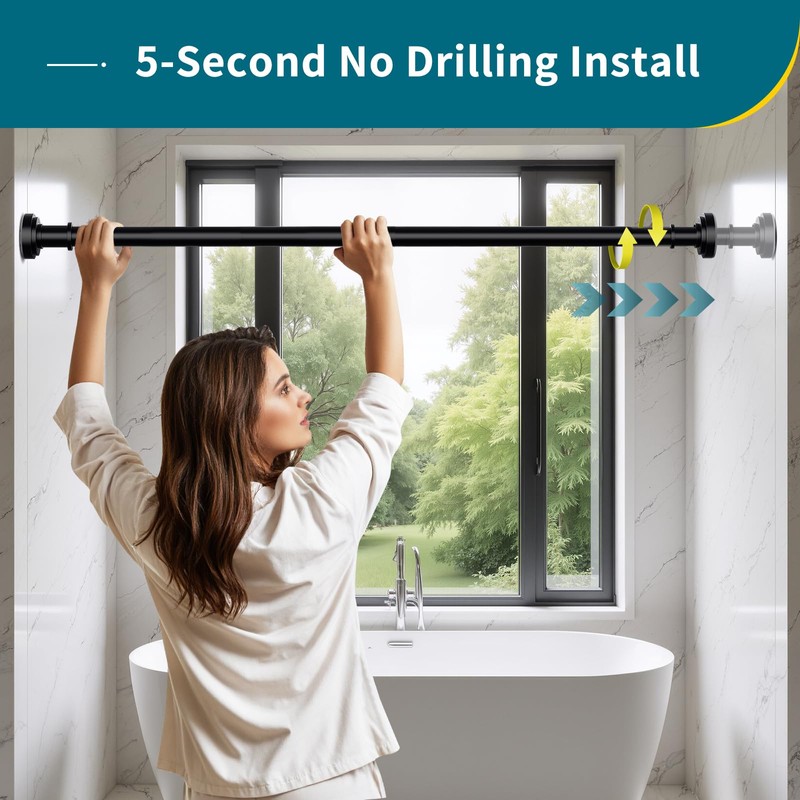 Black Shower Curtain Rod 36-98 Inch(3-8.17ft) Never Rust Non Slip