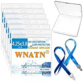 WNATN Vaccination Card Protector 4.25 X 3.8 Inches Id Card Name Tag Badge Holder Clear Vinyl Plastic Sleeve with Waterproof Type Resealable Zip and 2PCS Flat Neck Lanyards(6 Pack)