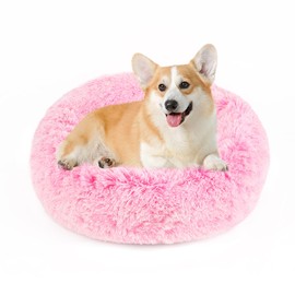 NOYAL Calming Donut Dog Bed for Small to Medium Dogs & Cats - Plush Faux Fur Anti-Anxiety Pet Bed with Machine Washable Cover & Non-Slip Base