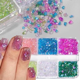 Mini Glitter Stones Nails Ice Transparent Rhinestones Nails Nail Charms Colourful Irregular Nail Stones Nail Gems Charms Nails 3D Crushed Nail Stones Rhinestones Crystals Nail Charms Nail Art