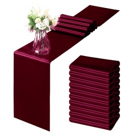 Horbaunal 12 Pack Burgundy Satin Table Runner 12 x 108 Inch, Smooth Table Runners for Wedding Banquets Birthday Party
