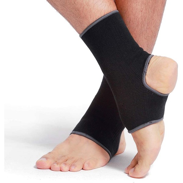 Neotech Care Ankle Support Sleeve (1 Pair) - Open Heel, Light, Elastic & Breathable Knitted Fabric - Medium Compression - for Men, Women, Kids - Right or Left Foot - Black Color (Size S)