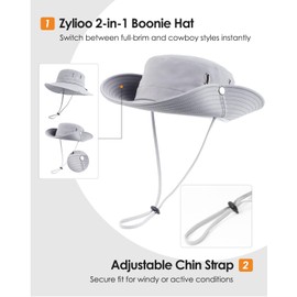 Zylioo Large Summer Sun Hats for Men Big Heads, UPF50+ Quick Dry Wide Brim Safari Boonie Climbing Hiking Hat Navy Blue