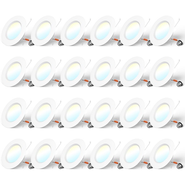 Amico 24 Pack 5/6 inch 5CCT LED Recessed Lighting, Dimmable, 12.5W=100W, 950LM, 2700K/3000K/4000K/5000K/6000K Selectable, Retrofit Can Lights with Baffle Trim, IC & Damp Rated - ETL & FCC Certified