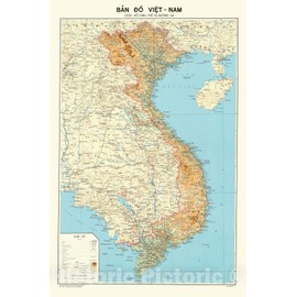 Historic Pictoric Map : Vietnam 1966, Bản đồ Việt-NAM, lược-đồ hinh-Thể và dường-sá, Antique Vintage Reproduction : 16in x 24in