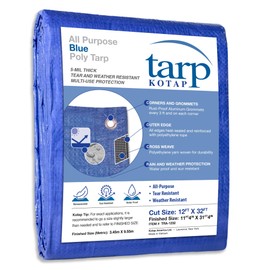 Kotap 12 x 32 Ft. All-Purpose Multi-Use Protection/Coverage 5-mil Poly Tarp, Waterproof, Blue, (TRA-1232)