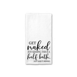 YmeerGifts Get Naked Kitchen Towel - Funny Hand Towel for Bathroom - Funny Bathroom Hand Towels - Tea Towel, Kitchen Décor, Dish Towel, 16”x24”, White