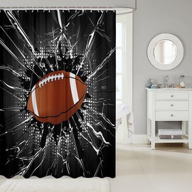 American Football Shower Curtains Home Decor,3D Rugby Cool Modern Sports Games Bath Curtain,Grey White Dots Graffiti Cloth Waterproof Fabric Bath Room Decor Set with Hooks, 72Wx72L inch