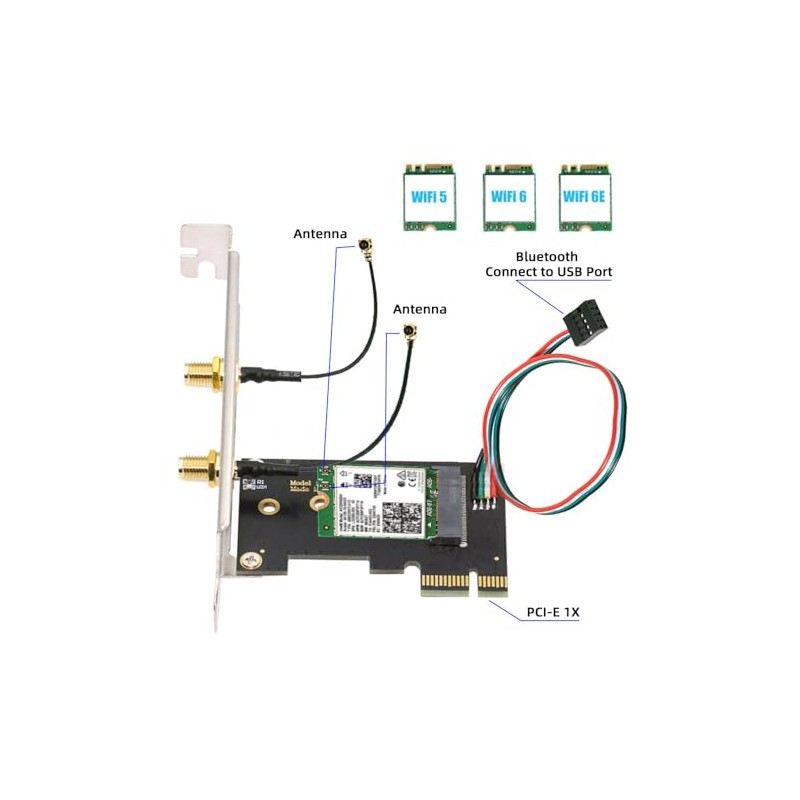Tarjeta WiFi inalámbrica NGFF A/E-Key a PCI-E Express 1x adaptador