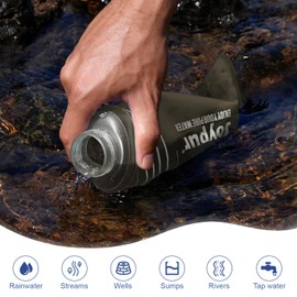 Joypur Water Filter Bottle 1L with Activated Carbon & Ultra Filtration, 3-Stage Outdoor Water Filter for Drinking Water, BPA-Free, Foldable Drinking Bottle for Camping, Hiking, Emergency Prevention (Grey)