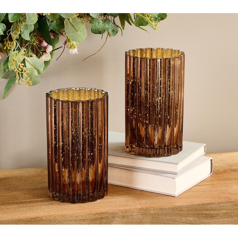 Set of 2 Illuminated Mercury Glass Hurricanes by Valerie:_Midnight