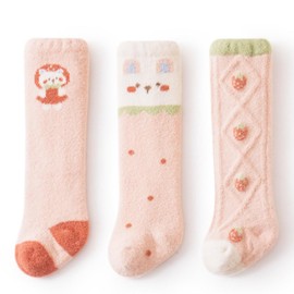 IYOU Baby Girl Knee Socks Pink Warm Stocking Thick Winter Toddler Girls Socks (3 Pairs), 6 - 12 months