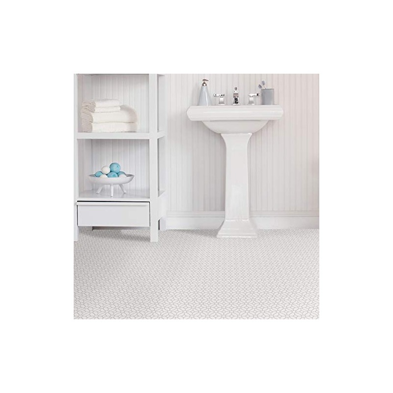 FloorPops FP2946 Lattice Peel Stick Floor Tiles, White & Off-White