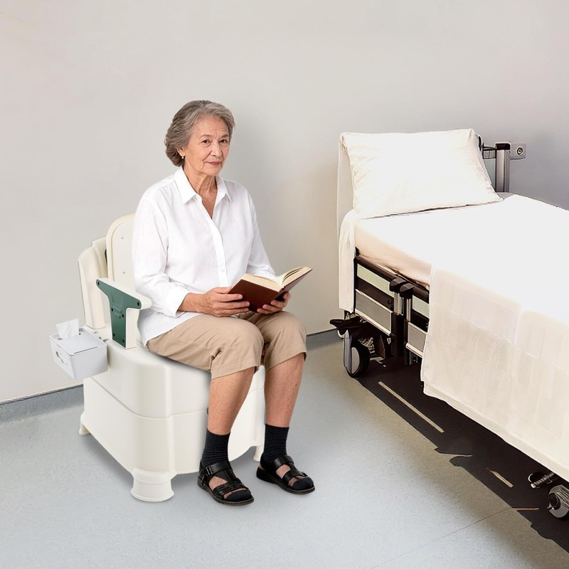 Bedside Commode, Portable Commode Chair with Armrests, Motion Sensor Night