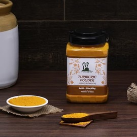 Malabar Turmeric (Haldi) Root Powder Spice, (High Curcumin Content) 16oz (1lb) 454g PET Jar ~ All Natural | 100% Pure | Vegan | Gluten Friendly | NON-GMO | Kosher | Indian Origin