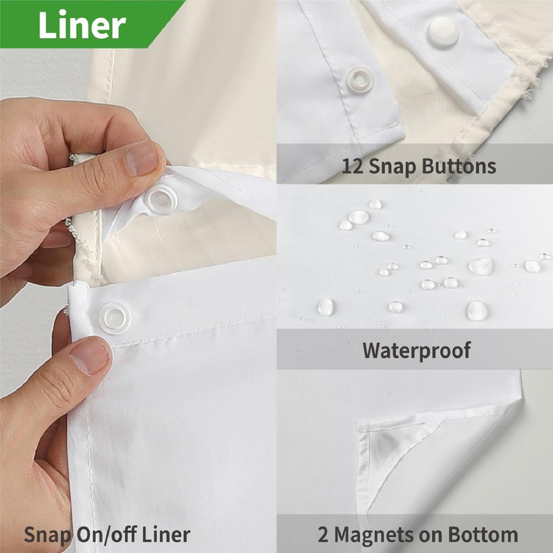 eachope Cream No Hook Tufted Shower Curtain with snap-in Liner