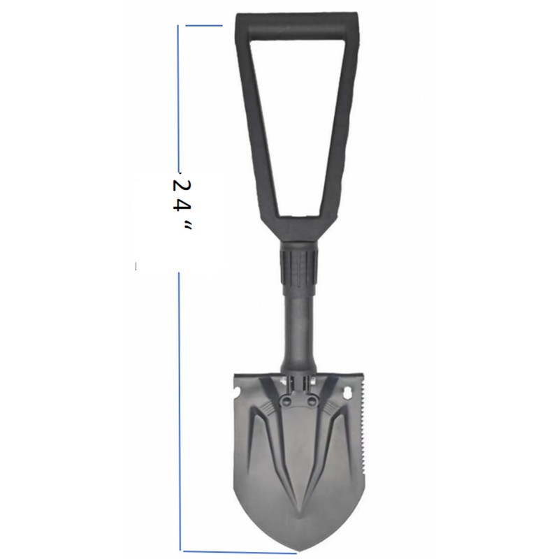 24" High Hardness Carbon Steel Folding Shovel w/Serrated Edge &