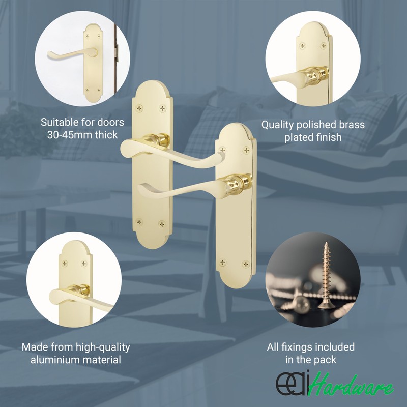 EAI Polished Brass Door Handles - Victorian Scroll Shaped |