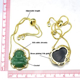 Fuqimanman2020 18K Gold Plated Laughing Buddha Link Bracelet Pendant Jade Natural Stone Cubic Zirconia Crystal Adjustable Lucky Gemstone Amulet Protection Jewelry for Women Men-White