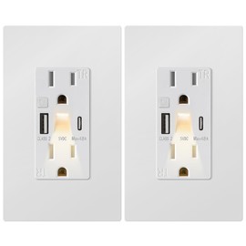 DUCHOW New Generation USB Outlet with LED Night Light (Manual), 5V 4.8A Tamper-Resistant USB Wall Outlets Receptacles with Type A & Type C Ports, Wallplate Included, ETL Listed, White (2 Pack)