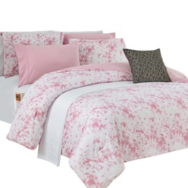 Elegant Comfort Reversible 10-Piece Comforter Set, Tie-Dye Print, Decorative Pillow and Fitted Sheet with Smart Pockets, Soft, Plush, Lightweight Material, 10pc Tie-Dye Set, Full, Light Pink