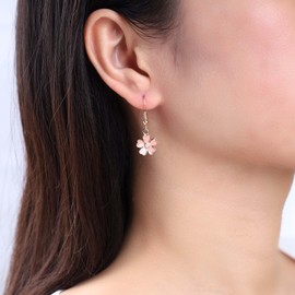 Cimenexe Bohemian Enamel Flower Pearl Dangle Earrings Pink Flower Drop Earrings Gold Round Pearl Hook Earrings Small Pearl Flower Earrings Jewellery for Women and Girls Gifts, Zinc, No Gemstone