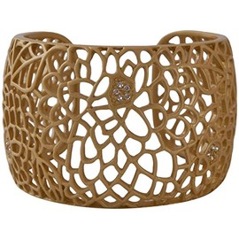 HamptonGems Designer Inspired-Cuff, 18KT Gold Plate, Open Abstract Design with Pave Crystal Accent.