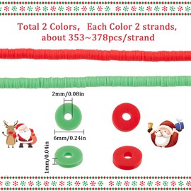 SUNNYCLUE 1 Box 700pcs+ 6mm Heishi Clay Beads Polymer Clay Bead Bulk Christmas Hawaiian Summer Holiday 3D Flatback Round Mini Red Green Beads for Jewellery Making Beads DIY Necklace Earring Adults