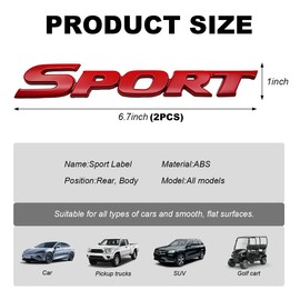 KVAEY - 2 pegatinas de metal 3D para coche, chapado en cromo, emblema deportivo personalizable, para portón trasero del coche, calcomanías adhesivas para SUV, sedanes, caravanas (rojo)