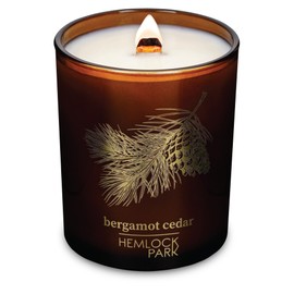 Hemlock Park Amber & Gold Wood Wick Candle Handcrafted with Natural Coconut Wax (Standard 7.2 oz, Bergamot Cedar)