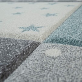 Paco Home Kids Rug for Nursery Checkered with Dots & Stars in Blue White Grey, Size: 2'8" x 4'11"